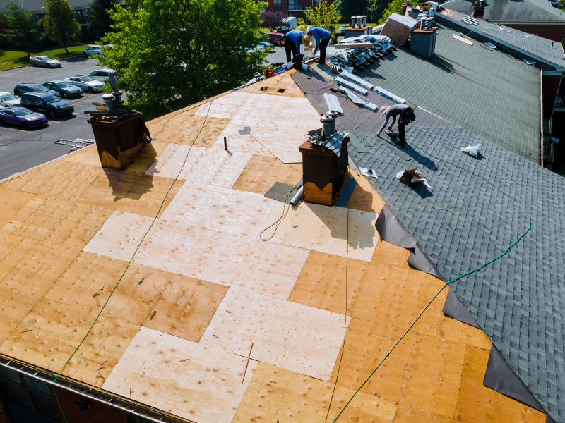 aerial view of roofers during an installation charlotte nc